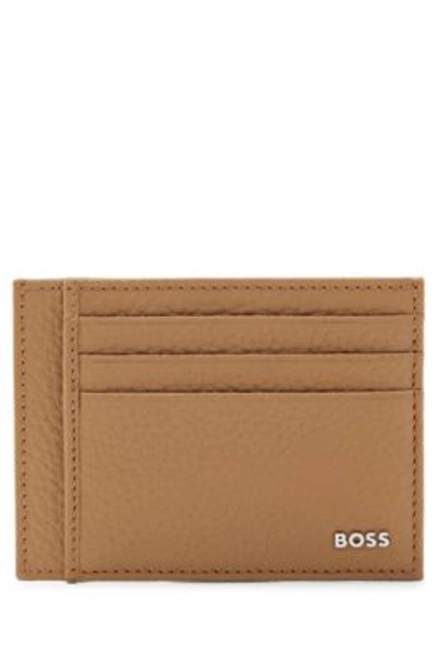 Hugo Boss Italian-leather Card Holder With Silver-effect Logo In Beige |  ModeSens
