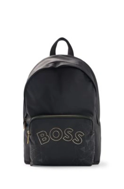 Shop Hugo Boss Curved-logo Backpack With Grid Artwork In Black