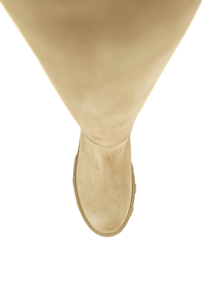 Shop Gia Borghini Tubular Combat Boots In Suede Leather In Beige