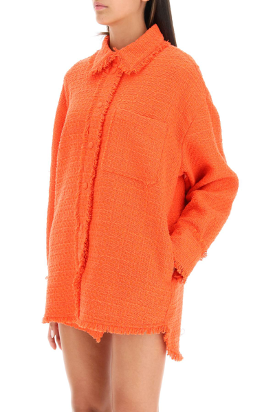 Shop Msgm Tweed Overshirt In Orange