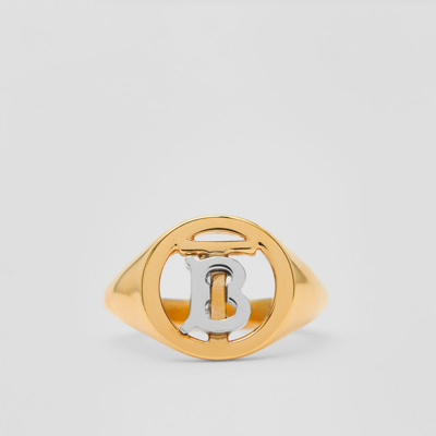 Shop Burberry Monogram Motif Gold-plated Signet Ring In Light Gold/palladium