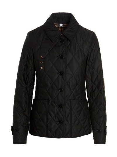 Shop Burberry Diamond Quilted Buttoned Jacket In Black