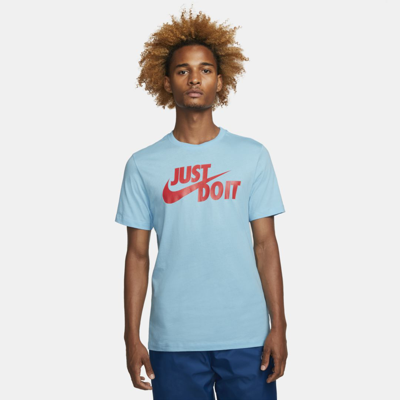Shop Nike Sportswear Jdi Men's T-shirt In Blue Chill,light Crimson
