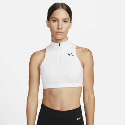 Shop Nike Women's Air Swoosh 1/2-zip Medium-support 1-piece Pad Sports Bra In White