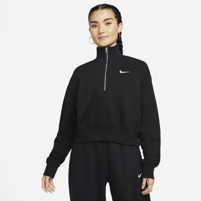 Shop Nike Women's  Sportswear Phoenix Fleece 1/2-zip Cropped Sweatshirt In Black