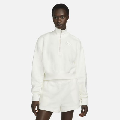 Shop Nike Women's  Sportswear Phoenix Fleece 1/2-zip Cropped Sweatshirt In White