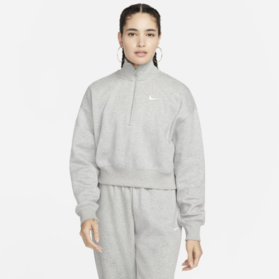 Shop Nike Women's  Sportswear Phoenix Fleece 1/2-zip Cropped Sweatshirt In Grey