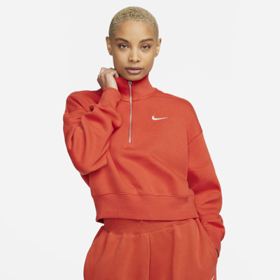 Shop Nike Sportswear Phoenix Fleece Women's Oversized 1/2-zip Crop Sweatshirt In Mantra Orange,sail