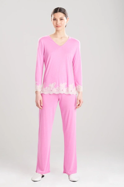 Shop Natori Luxe Shangri-la Tencel™ Long Sleeve Pajamas Set In Heather Violet Quartz