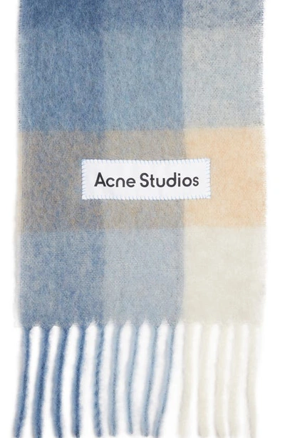 Shop Acne Studios Vally Plaid Alpaca, Wool & Mohair Blend Scarf In Pastel Blue/ Beige