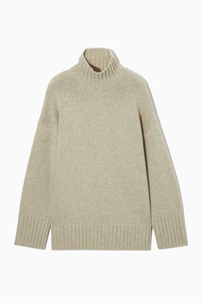 Shop Cos Funnel-neck Pure Cashmere Sweater In Beige