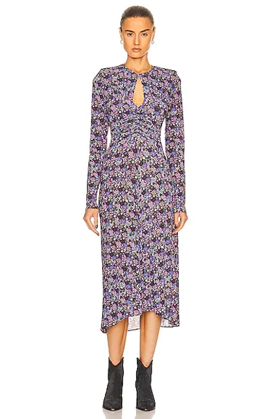 Shop Isabel Marant Jinelima Floral Fluid Dress In Ultra Violet