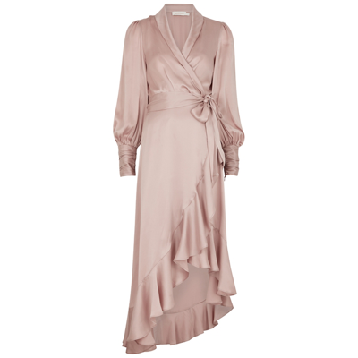 Shop Zimmermann Blush Silk-satin Midi Wrap Dress In Nude