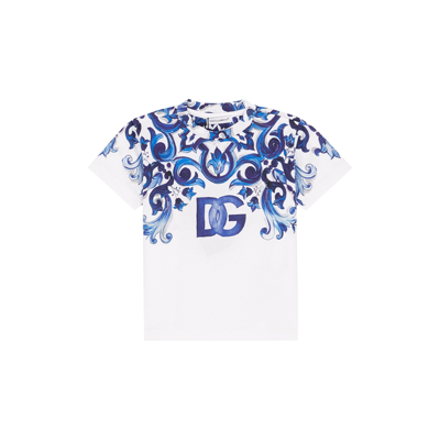 Shop Dolce & Gabbana Kids Printed Cotton T-shirt In White Other