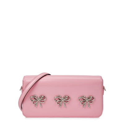Shop Mach & Mach Triple Bow Pink Leather Shoulder Bag, Bag, Flap Front