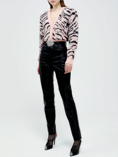 Shop Alessandra Rich Zebra Pattern Knitted Cardigan In Pink