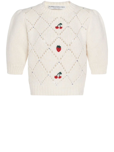 Shop Alessandra Rich Ivory Jumper With Embroideries In Avorio