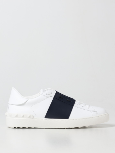 Shop Valentino Open Leather Sneakers In Blue 1
