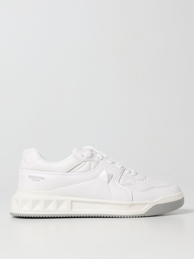 Shop Valentino One Stud Nappa Leather Sneakers In White 1