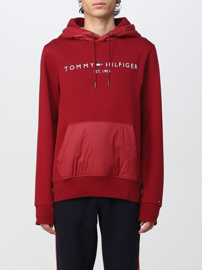 Shop Tommy Hilfiger Hoodie With Logo In Burgundy