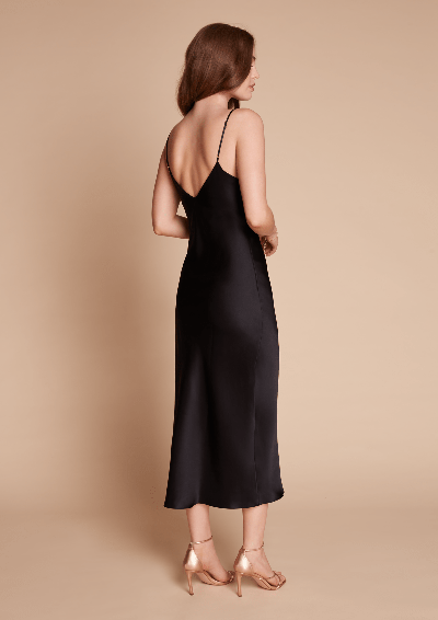 Gilda & Pearl Sophia Silk Midi Slip Dress In  Black