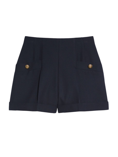 Shop Sandro Women's Shorts With Turn Ups In Marine
