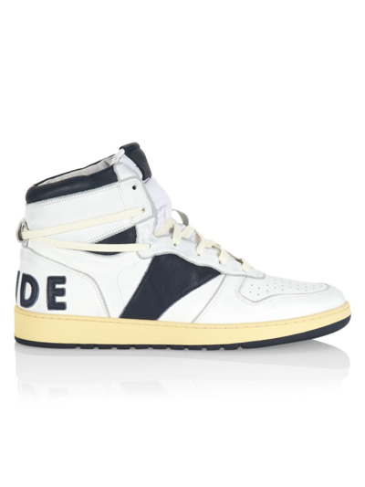 Shop Rhude Men's Rhecess High-top Leather Sneakers In White Navy
