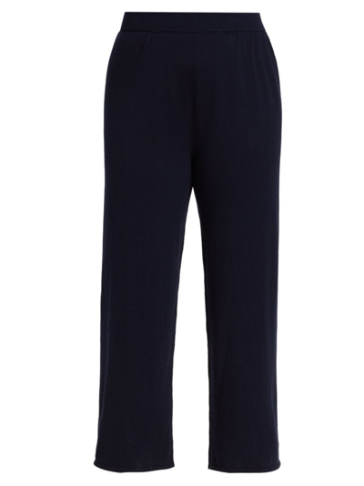 Shop Minnie Rose Women's Cotton-cashmere Wide-leg Pants In Navy