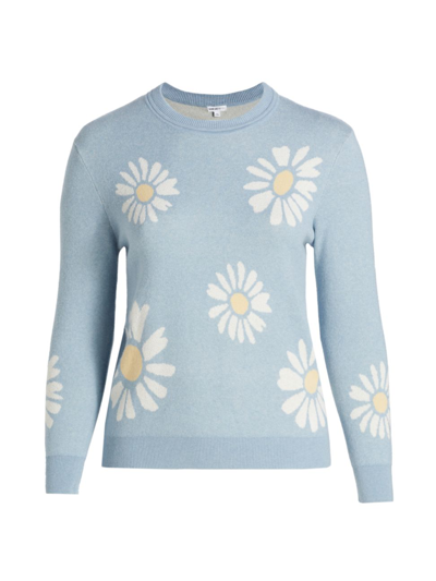 Shop Minnie Rose Women's All Over Daisy Sweater In Cornflower Blue
