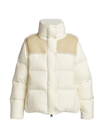 Shop Moncler Women's Jotty Leather & Shearling Puffer Jacket In Cream