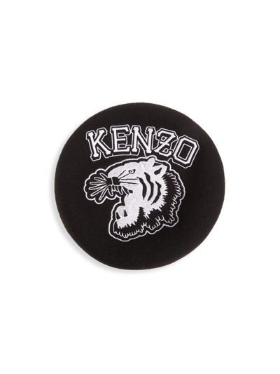 Shop Kenzo Men's Logo Wool Beret In Black