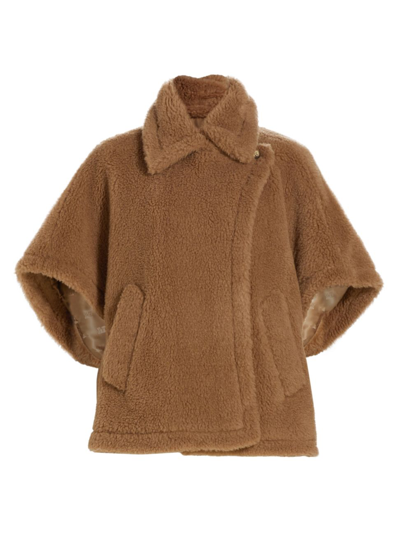 Shop Max Mara Women's Tebe Teddy Cape Coat In Camel
