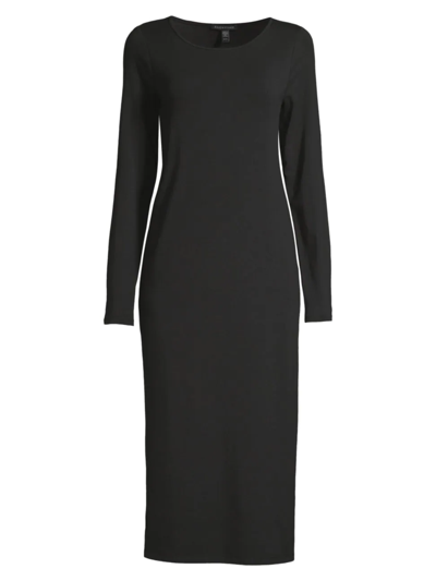 Shop Eileen Fisher Women's Jewel Neck Midi-dress In Black