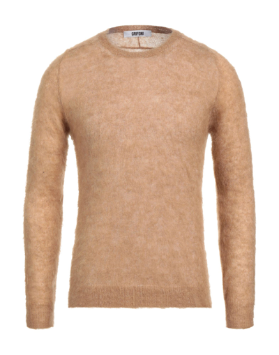 Shop Mauro Grifoni Grifoni Man Sweater Sand Size 42 Polyamide, Alpaca Wool, Mohair Wool In Beige