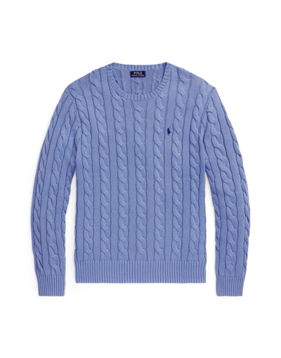 Shop Polo Ralph Lauren Cable-knit Cotton Sweater Man Sweater Pastel Blue Size Xxl Cotton