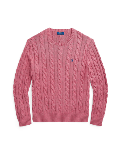 Shop Polo Ralph Lauren Cable-knit Cotton Sweater Man Sweater Pastel Pink Size Xxl Cotton