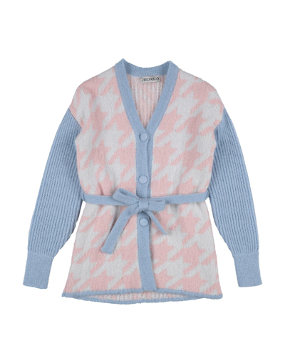 Simonetta Teen Houndstooth-pattern Tie-waist Cardigan In Pink