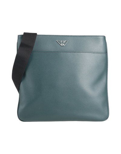 Shop Emporio Armani Man Cross-body Bag Deep Jade Size - Bovine Leather, Polyurethane Coated In Green