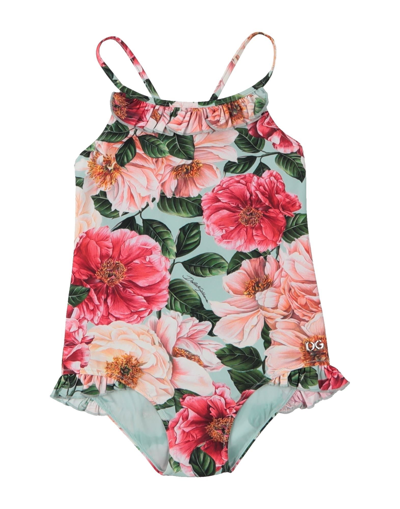 Shop Dolce & Gabbana One-piece Swimsuits In Turquoise