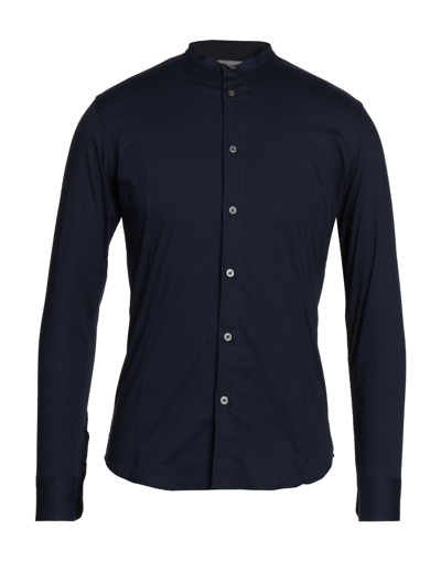 Shop Daniele Alessandrini Homme Man Shirt Midnight Blue Size 15 Cotton, Elastane