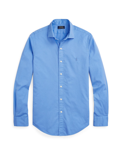 Shop Polo Ralph Lauren Slim Fit Garment-dyed Twill Shirt Man Shirt Azure Size L Cotton In Blue