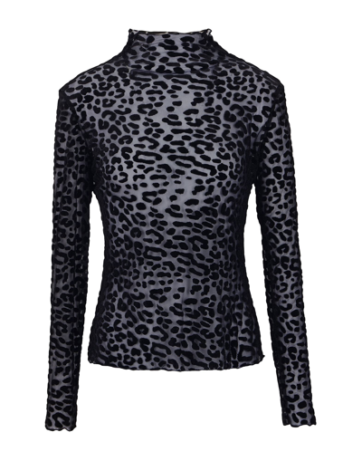 Shop 8 By Yoox Leo Jacquard Mesh Second Skin Top Woman T-shirt Black Size Xxl Polyester, Polyamide, Elast