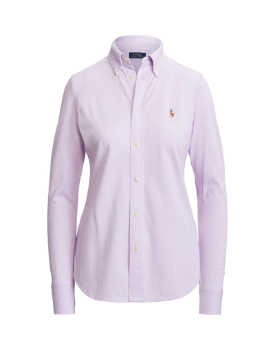 Shop Polo Ralph Lauren Knit Cotton Oxford Shirt Woman Shirt Lilac Size Xxl Cotton In Purple