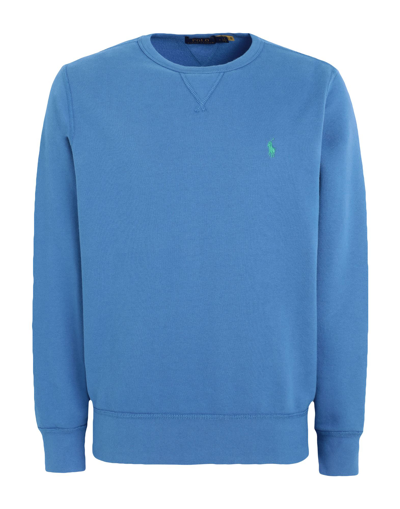 Shop Polo Ralph Lauren The Rl Fleece Sweatshirt Man Sweatshirt Pastel Blue Size L Cotton, Recycled Polyes