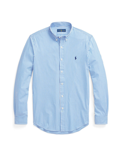 Shop Polo Ralph Lauren Custom Fit Striped Stretch Poplin Shirt Man Shirt Blue Size Xxl Cotton, Elastane