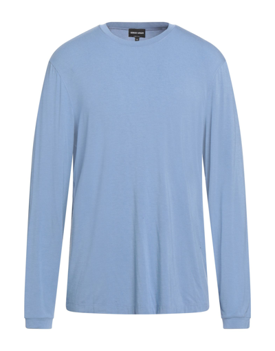 Shop Giorgio Armani Man T-shirt Pastel Blue Size 38 Viscose, Elastane