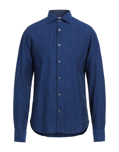 Shop Borsa Man Shirt Midnight Blue Size 16 Linen