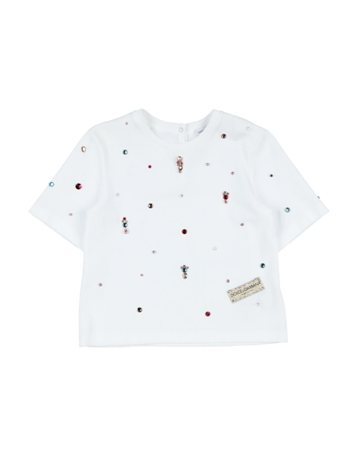 Shop Dolce & Gabbana Toddler Girl T-shirt White Size 7 Cotton, Glass, Crystal, Brass