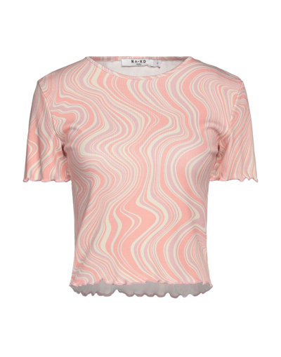 Shop Na-kd Woman T-shirt Salmon Pink Size Xs Polyester, Viscose, Elastane