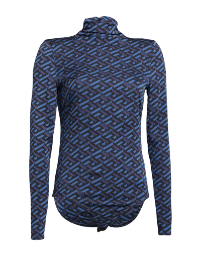 Shop Versace Woman T-shirt Blue Size 10 Silk, Elastane